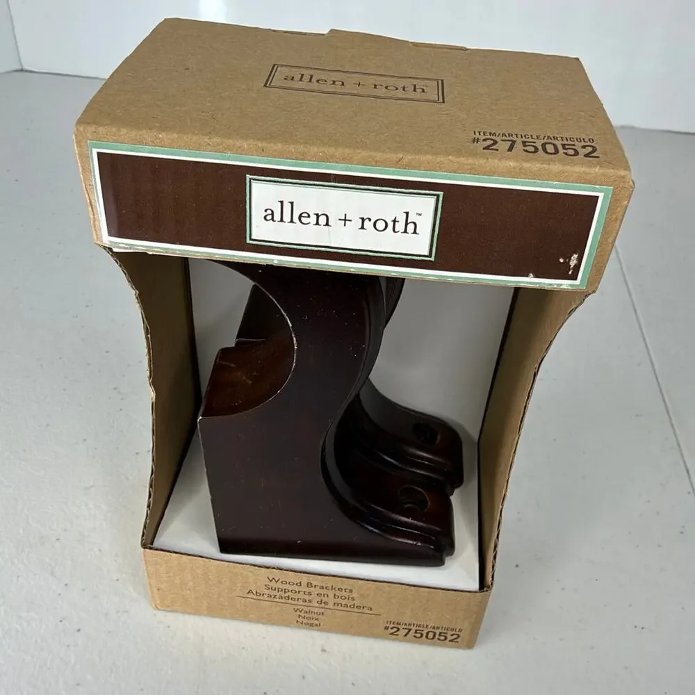 allen + roth Walnut Wood Curtain Rod Brackets – 2 Pack – #275052 – NEW